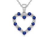 1/3 Carat (ctw) Natural Blue Sapphire and Accent Diamond Heart Pendant Necklace in 14K White Gold with Chain